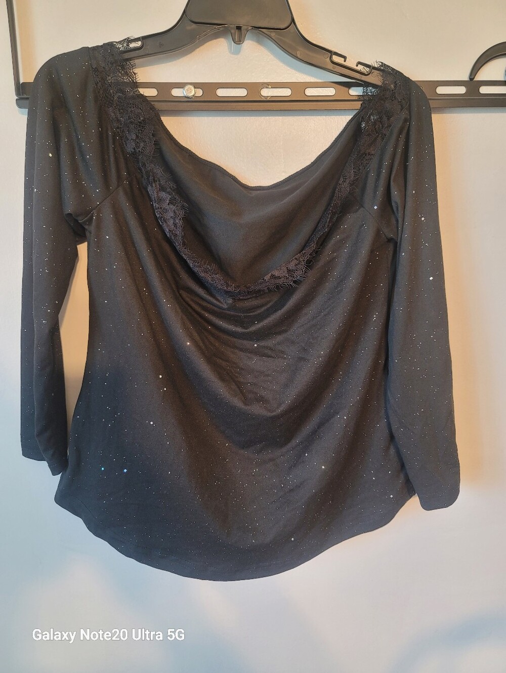 Black Sparkle Cowl Neck Women's Top